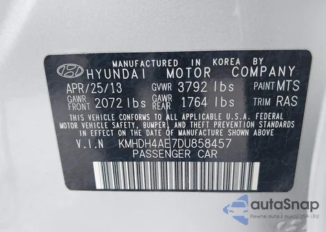 2013 Hyundai Elantra Gls from USA, damaged, VIN KMHDH4AE7DU858457